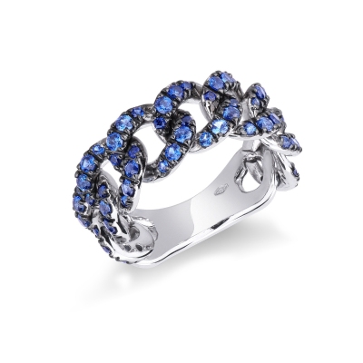 Groumette ring in white gold 18k with blue sapphires and burnished tips 