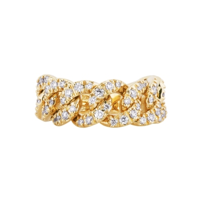 Yellow gold 18k groumette ring with diamonds 