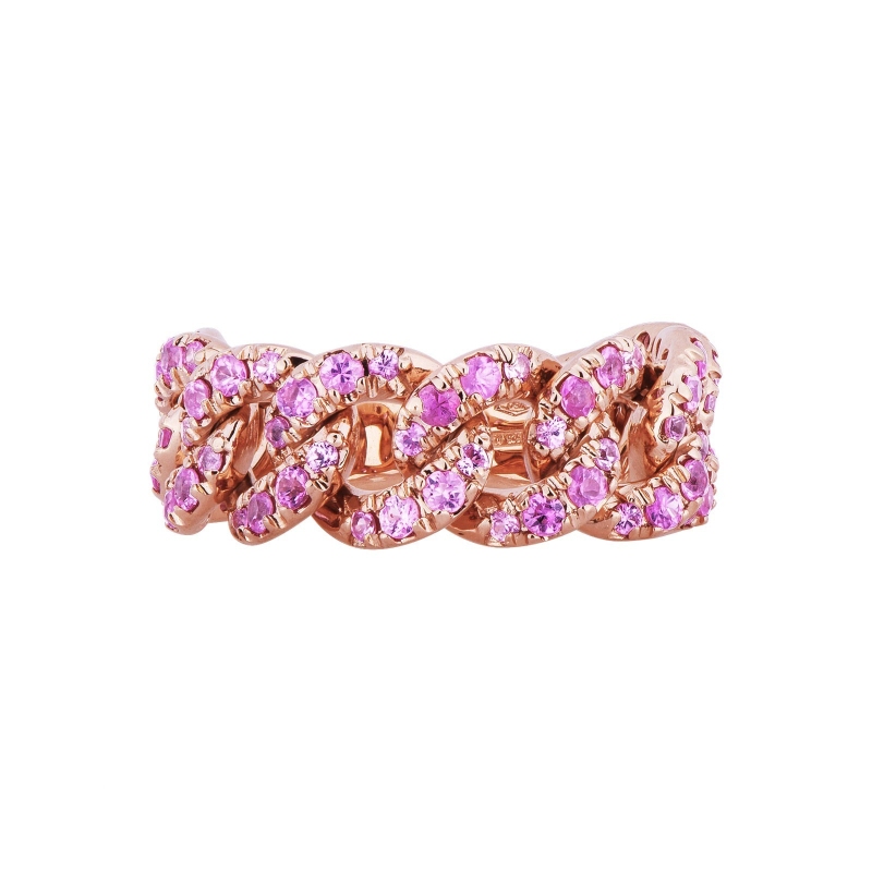 Rose gold 18k groumette ring with pink sapphires 