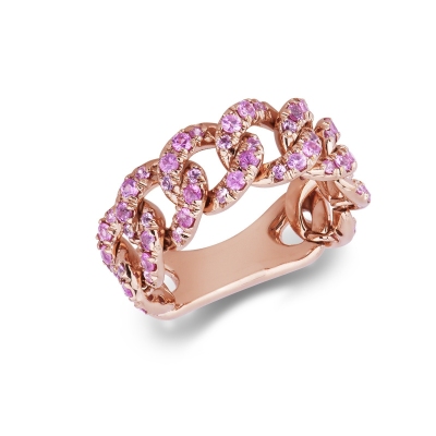 Rose gold 18k groumette ring with pink sapphires 
