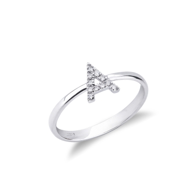 Anello in Oro bianco 18k con lettera A in Diamanti