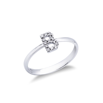18k white gold letter ring B with diamonds 