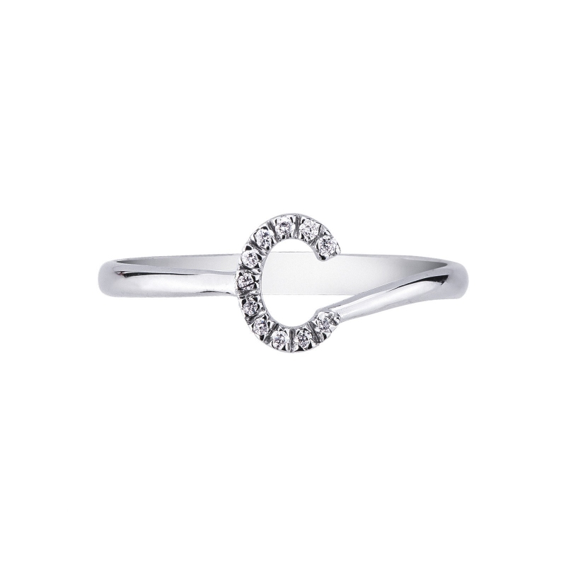 18k white gold letter C ring with diamonds 