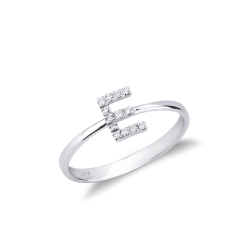 Anello in Oro bianco 18k con lettera E in Diamanti
