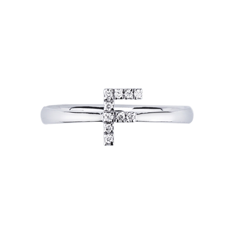18k white gold letter ring F with diamonds 