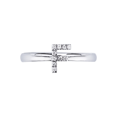 18k white gold letter ring F with diamonds 