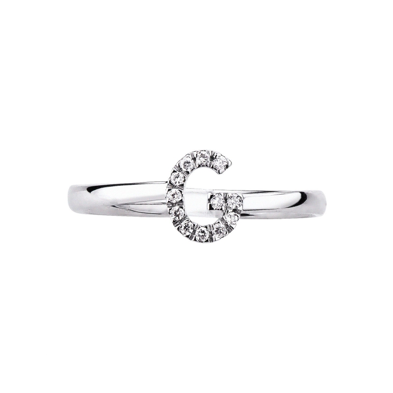 18k white gold diamond letter G ring