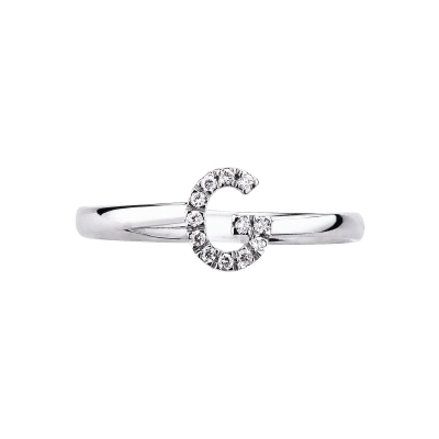 18k white gold diamond letter G ring