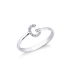 18k white gold diamond letter G ring