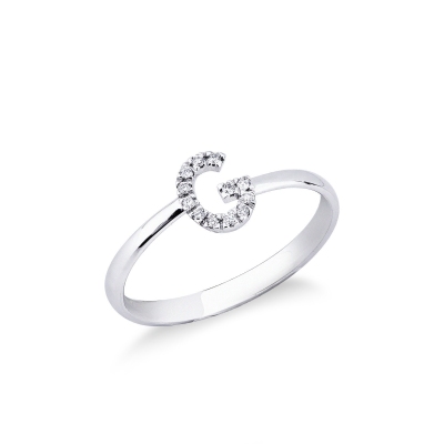 18k white gold diamond letter G ring