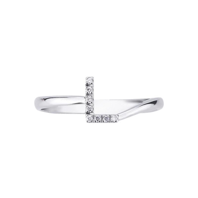 18k white gold letter L ring with diamonds 