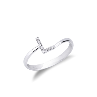 18k white gold letter L ring with diamonds 