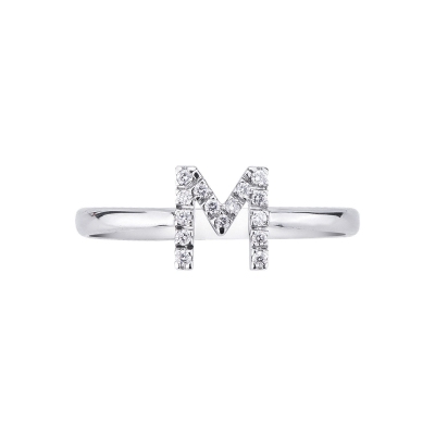 18k white gold letter M ring with diamonds 