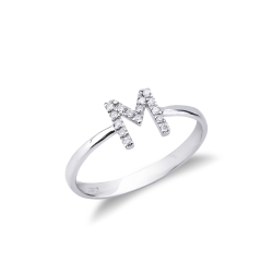 18k white gold letter M ring with diamonds 
