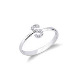 Anello in Oro bianco 18k con lettera S in Diamanti