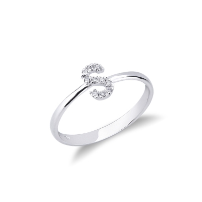 Anello in Oro bianco 18k con lettera S in Diamanti