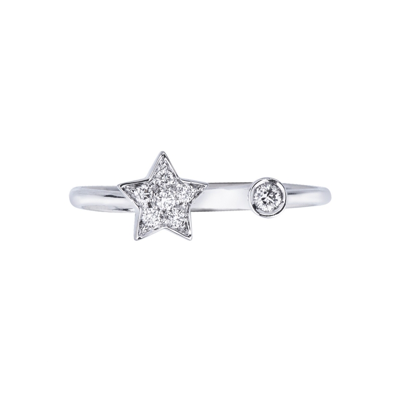 18k white gold open ring with star and diamonds 