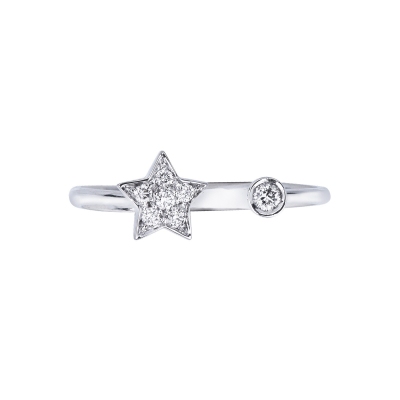 18k white gold open ring with star and diamonds 