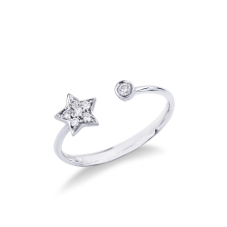 18k white gold open ring with star and diamonds 