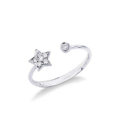 18k white gold open ring with star and diamonds 