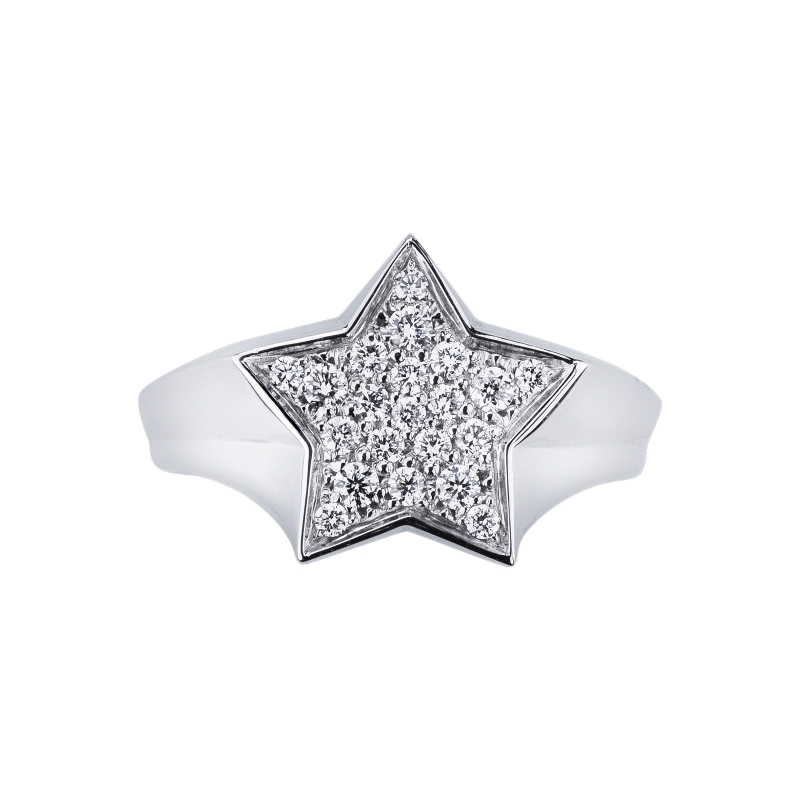 White gold 18k ring with diamonds pavé star shaped 
