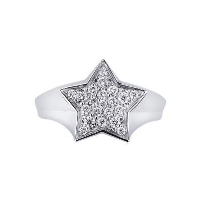 White gold 18k ring with diamonds pavé star shaped 