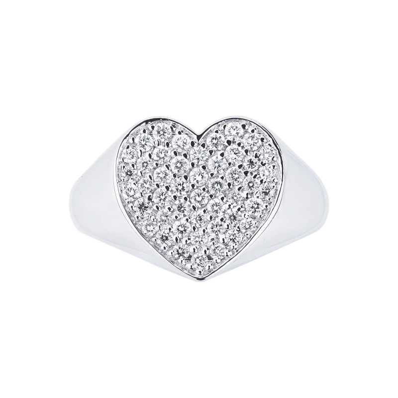 Diamonds pavé heart shaped ring in white gold 18k