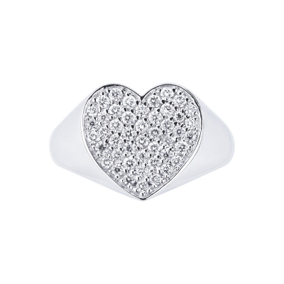 Diamonds pavé heart shaped ring in white gold 18k