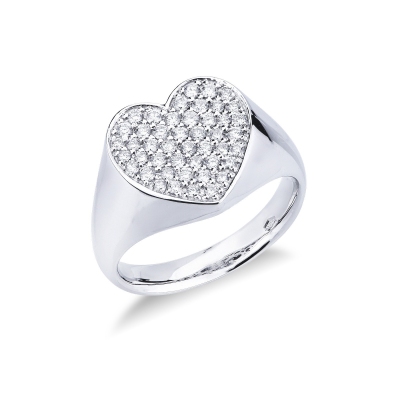 Diamonds pavé heart shaped ring in white gold 18k