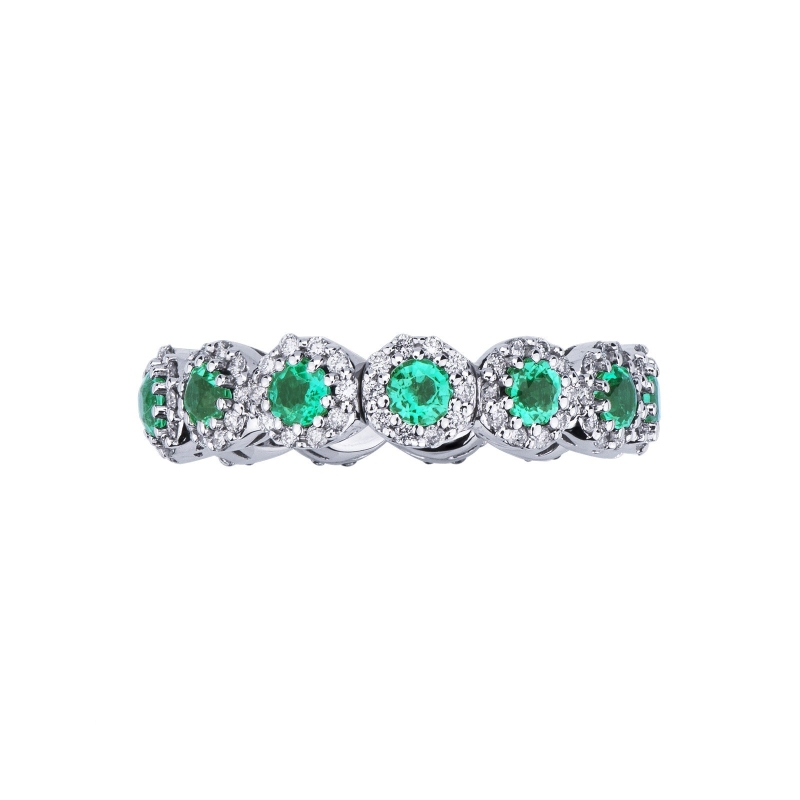 Elastic ring white gold 18k with emeralds and diamonds 