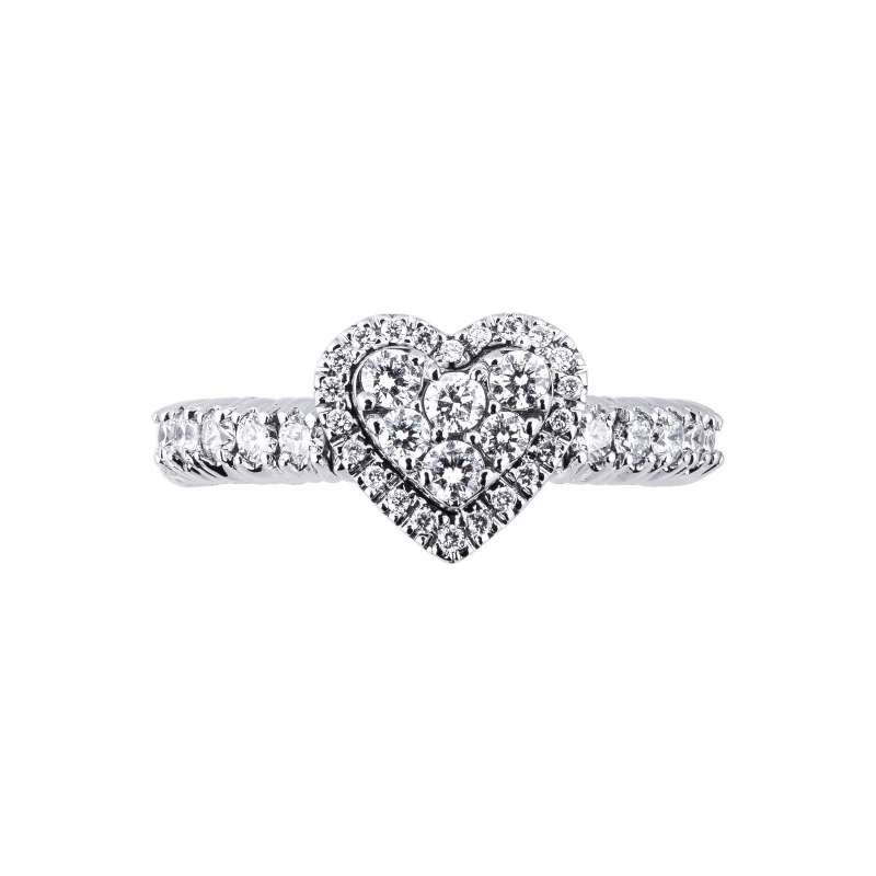 Elastic ring with diamonds heart in white gold 18k