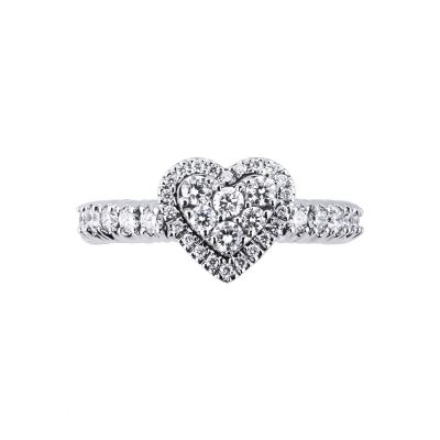 Elastic ring with diamonds heart in white gold 18k
