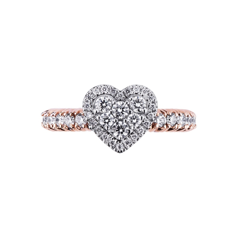 White and rosé gold 18k elastic ring with a diamonds heart 