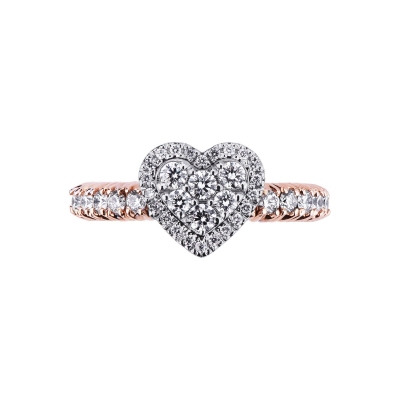 White and rosé gold 18k elastic ring with a diamonds heart 