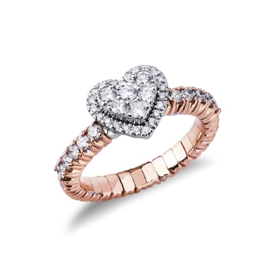 White and rosé gold 18k elastic ring with a diamonds heart 