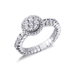 White gold 18k elastic ring with a central diamond 