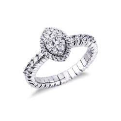 Elastic ring in white gold 18k with central diamond marquise cut 