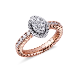 Elastic ring in white and rosé gold 18k with diamonds 