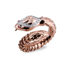 Rosé gold 18k snake ring with rubies and diamonds 