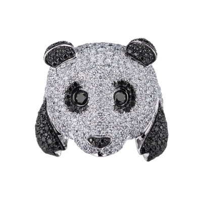 Panda ring in white gold 18k with black and white diamonds 