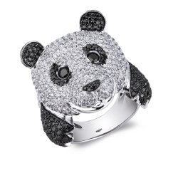 Panda ring in white gold 18k with black and white diamonds 