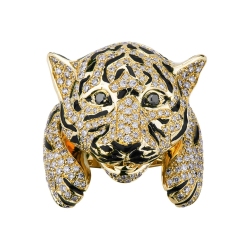 18k yellow gold tiger ring with black and white diamonds 