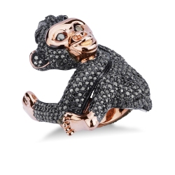 18k rosé gold monkey ring with black diamonds 