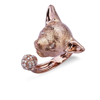Rosé gold 18k chihuahua ring with diamonds 