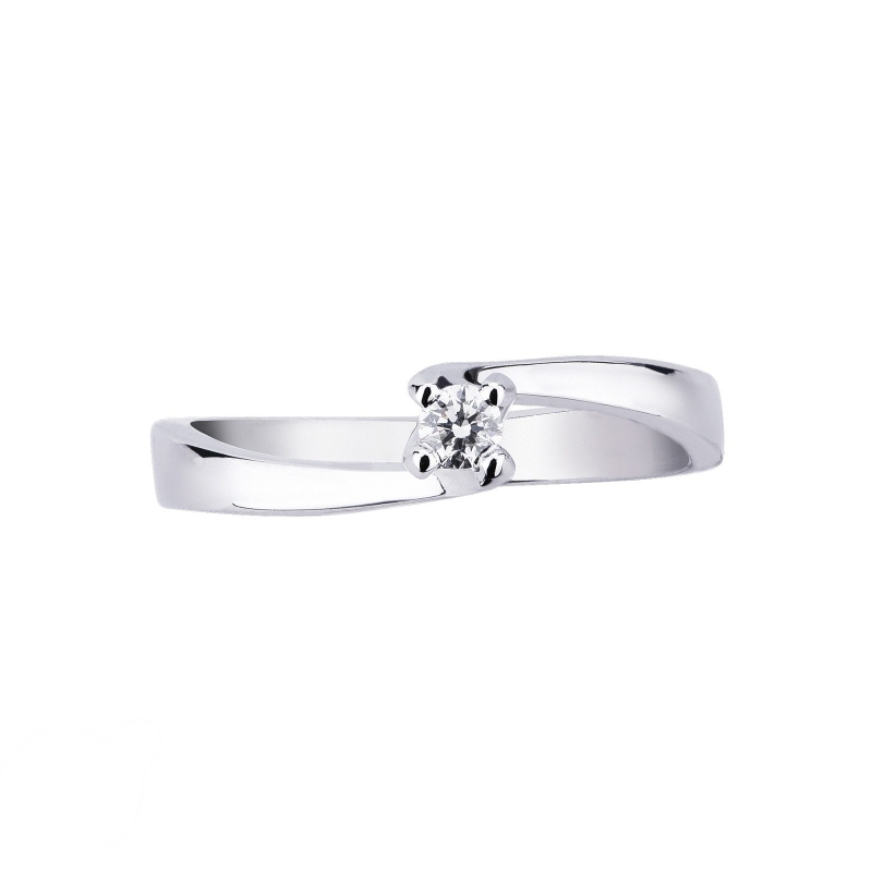Solitaire ring in white gold 18k with diamond, 0,15 ct