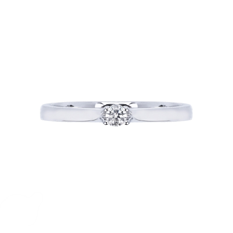 Thin 18k white gold solitaire ring with diamond