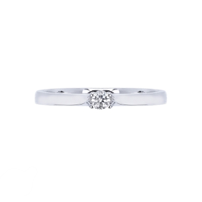 Thin 18k white gold solitaire ring with diamond