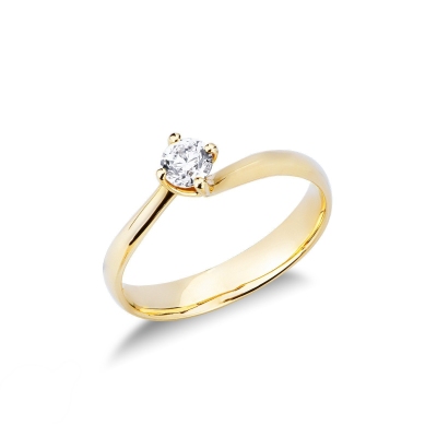 4 claw solitaire diamond 0,30 ct ring in yellow gold 18k