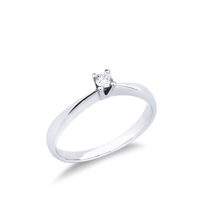 Solitaire diamond ring 0,10 ct white gold 18k