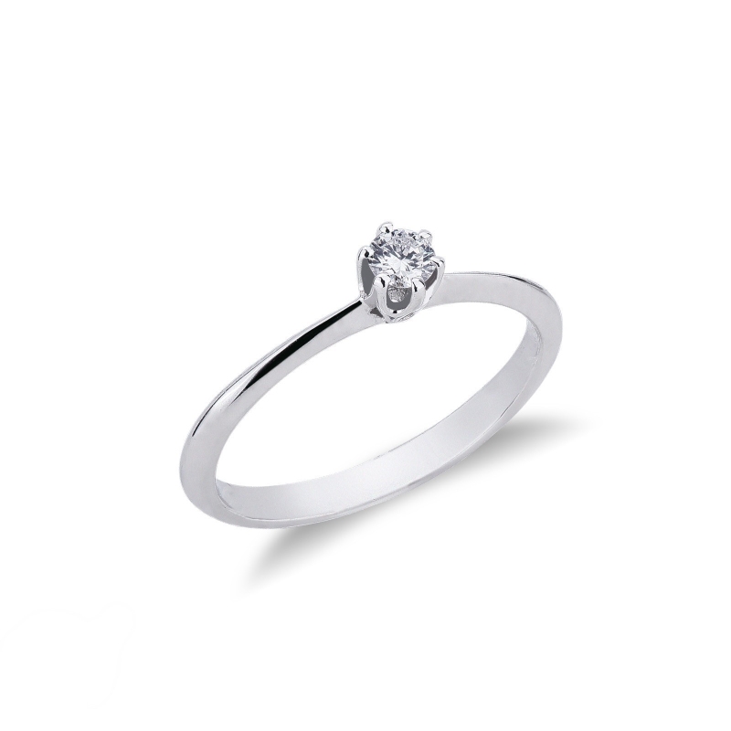 Anello Solitario Regina Oro Bianco 0,15 ct 